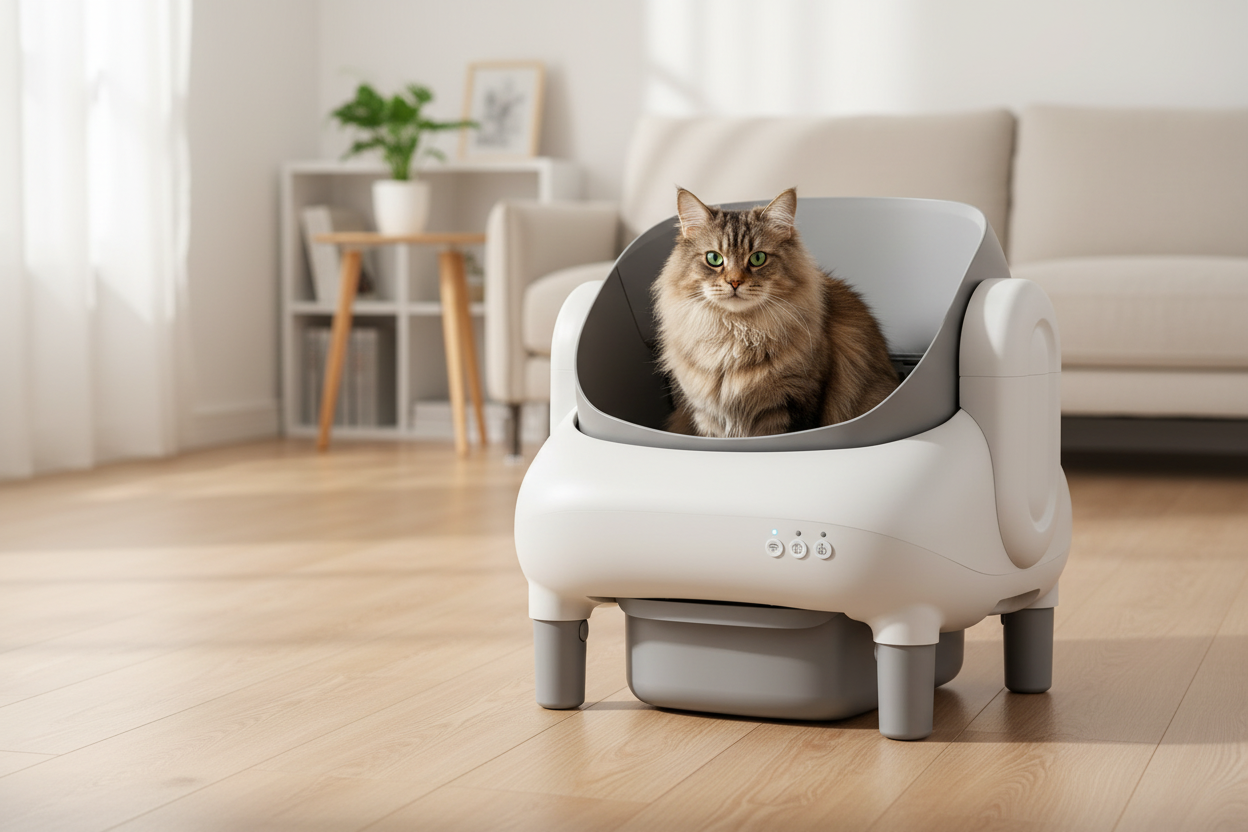 Cat using the Automatic Cleaning Cat Litter Box
