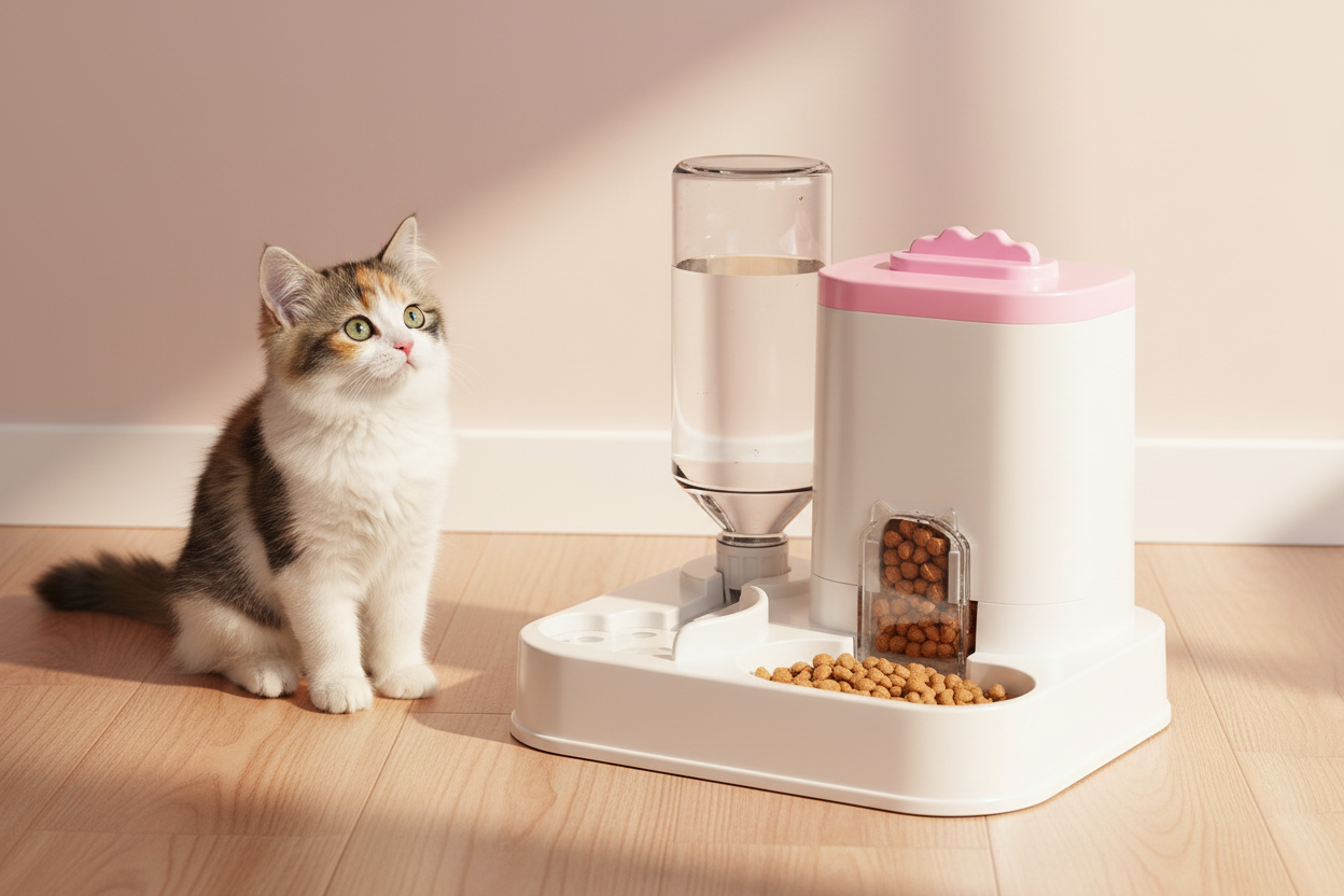 Pink Cat Integrated Feeder lifestyle photo